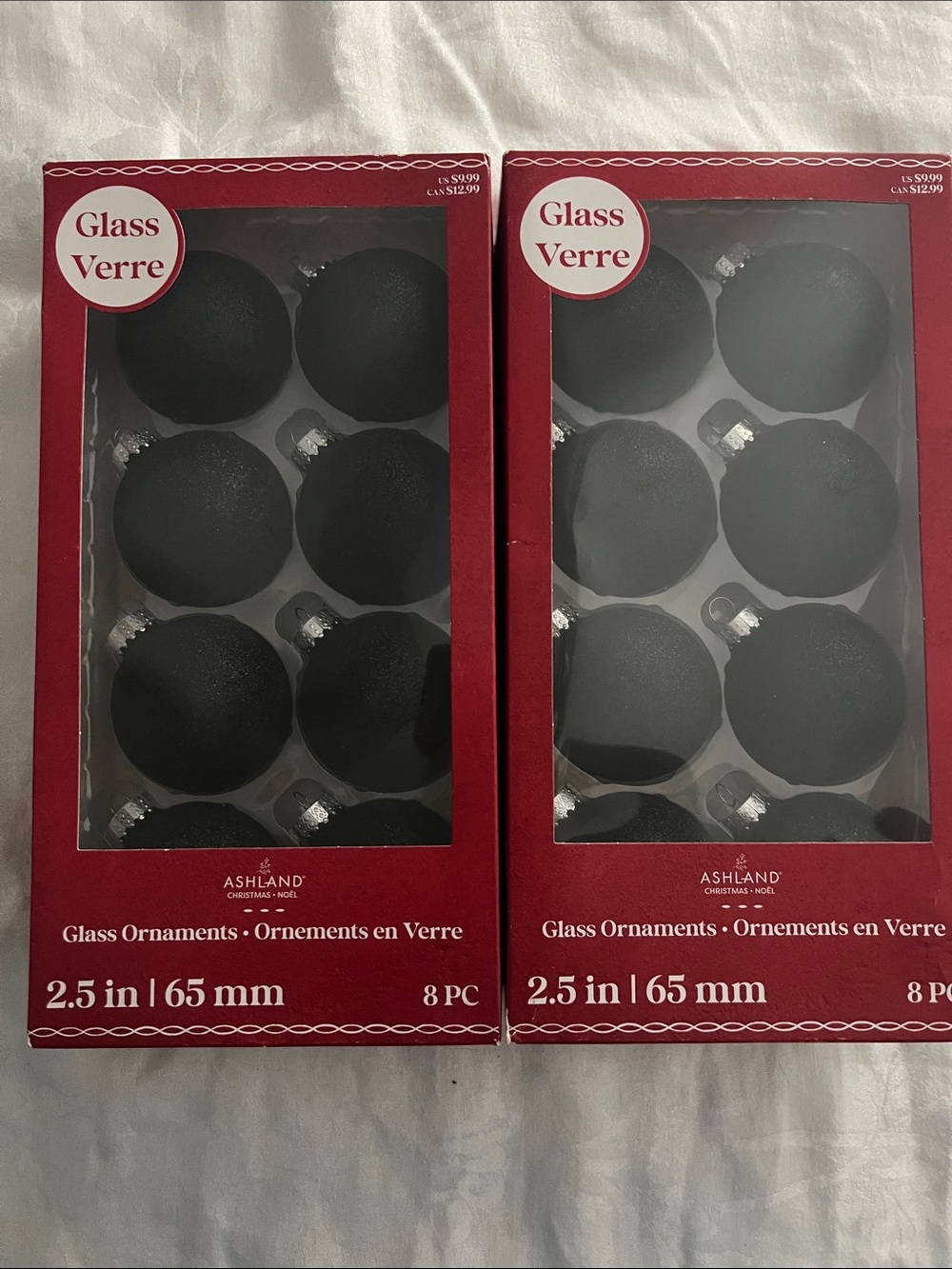 Ashland Black Matte & Glitter Glass Ornaments (8-Pack)-Two Sets